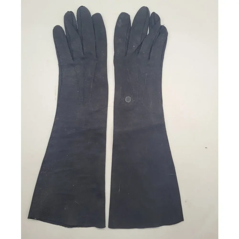 Vintage Crescendoe Black Cotton Opera Gloves Elbow Length 1950s Coquette Whimsy